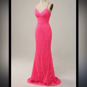 Elegant Pink Lace Evening Gown